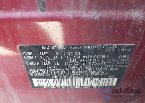 2015 Subaru Outback 2.5I Premium z USA, uszkodzony, nr VIN 4S4BSAFC8F3239390